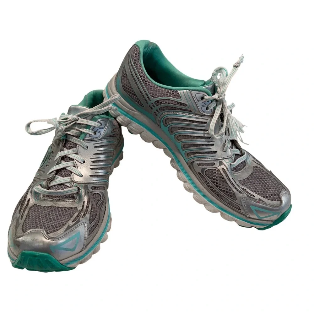 Skechers Ultra Cushioning System Sneakers Womens 9 Grey Silver Teal 12361‎ Y2K